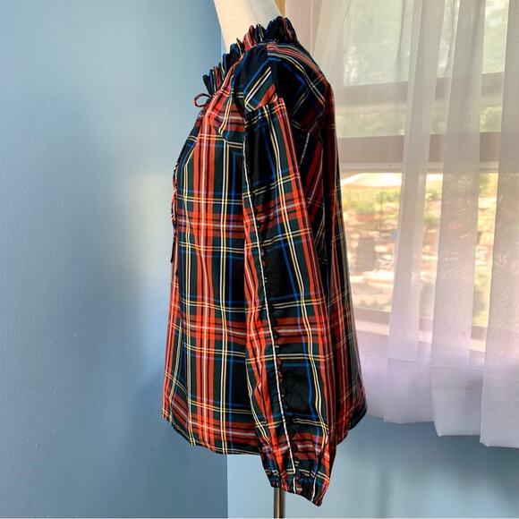 NWT J. Crew Scalloped Tie Neck Stewart Tartan Plaid Top Size XS - Picture 5 of 11